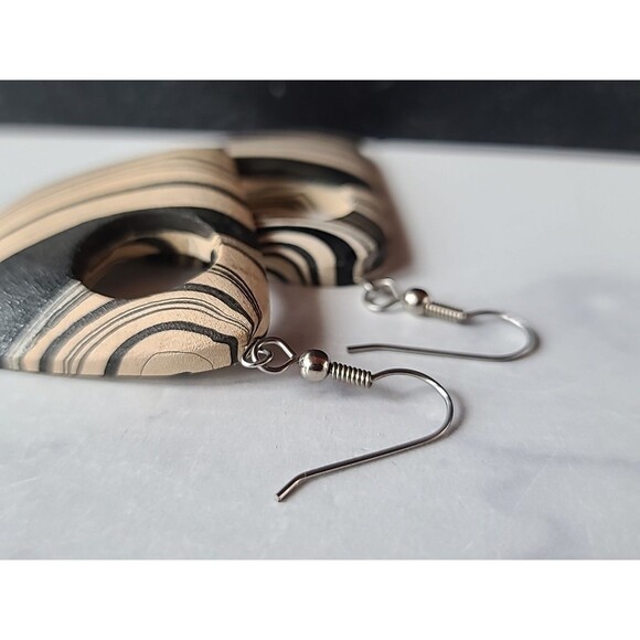 Bohemian Wooden Triangular Shaped Dangling Earrings Vintage NOS - Picture 7 of 10